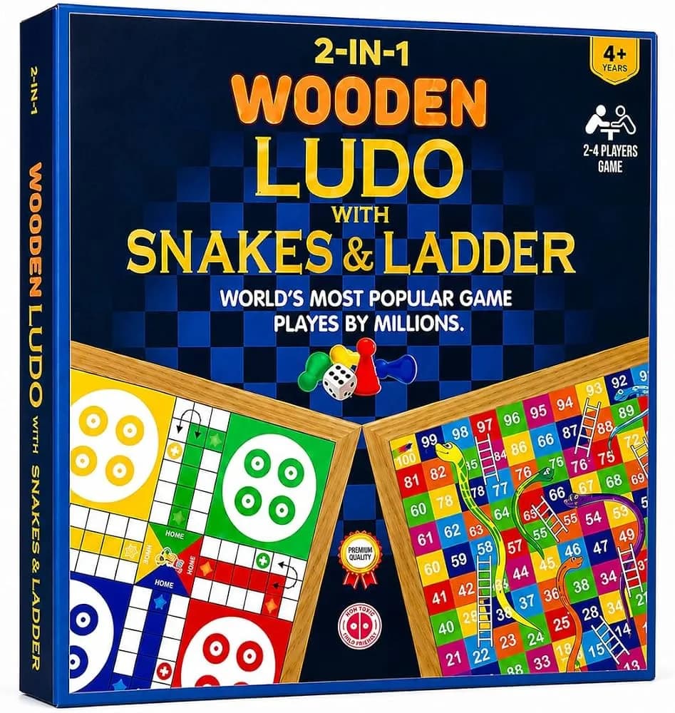 2-in-1 Wooden Ludo with Snake Ladder