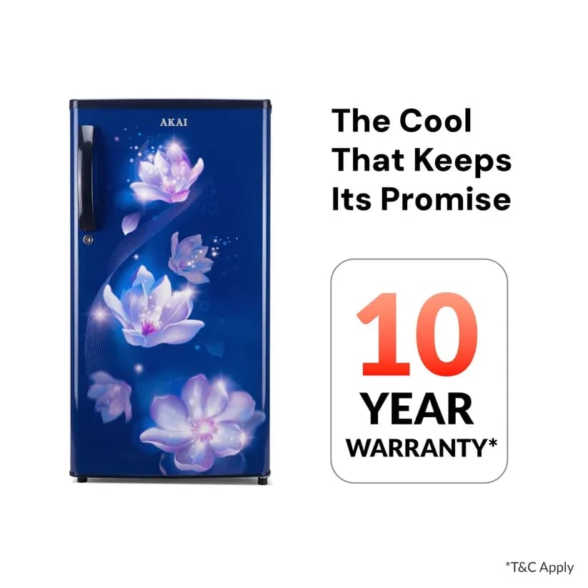 akai 165l 1 star single door direct cool refrigerator point flower blue 5