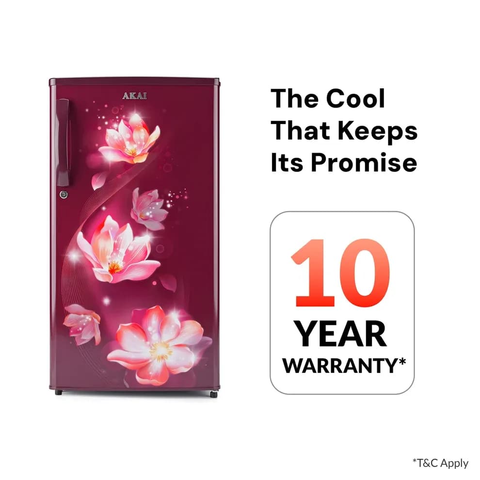 akai 165l 1 star single door direct cool refrigerator point flower wine 5