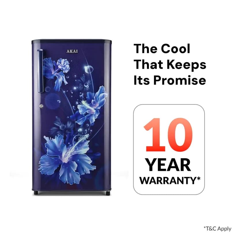 Akai 170L, 1 Star, Single Door Direct Cool Refrigerator (One Point Flower Blue)