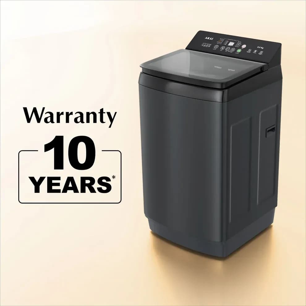 akai 9kg 5 star fully automatic top load washing machine with in built heater glass lid mid black aft 90dbg h 8