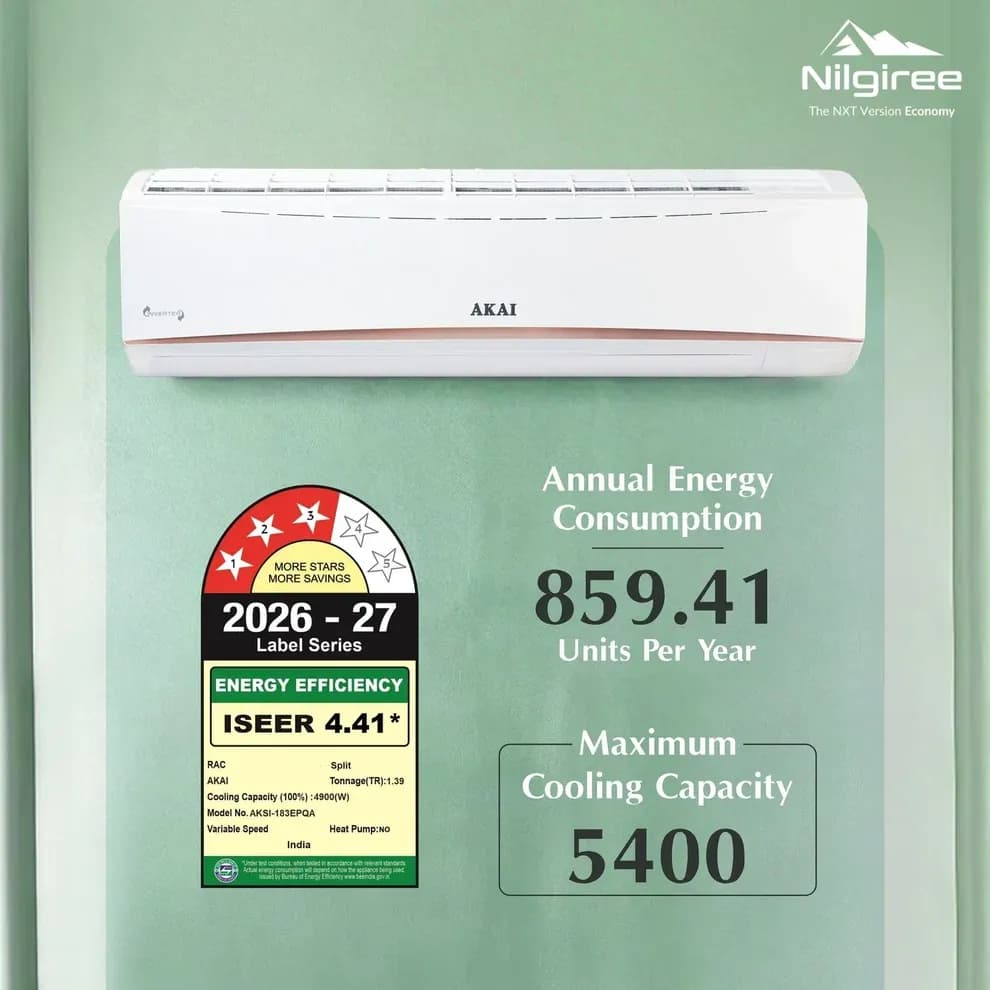 Akai Nilgiree 1.5 Ton 3-Star Inverter AC, Flexi Mode 9-in-1 - Cools at 55°C degrees, 100% Copper, AKSI-183EPQA\