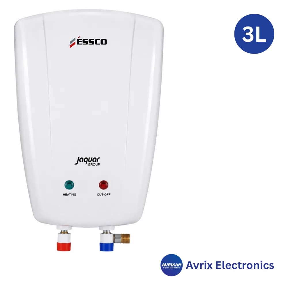 jaquar 3l essco instant water geyser instant white 3kw 2 year product element warranty 3 year tank avrix electronics